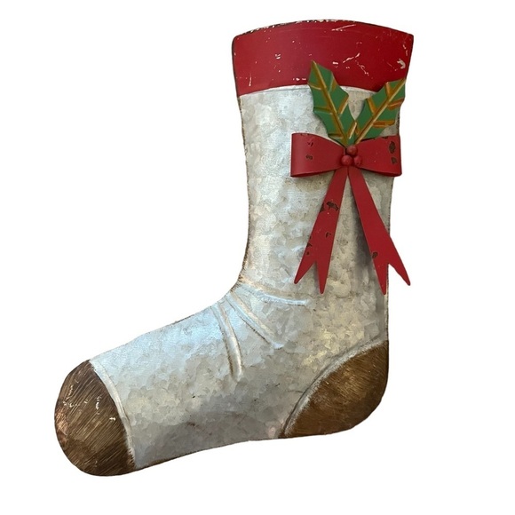 Galvanized Rustic Farmhouse Christmas Stocking Wall Decor or Large Ornament - Picture 1 of 8